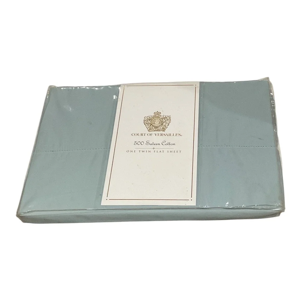 Court of Versailles 500 TC Sateen Pima Cotton Twin Flat Sheets Blue Set of 2